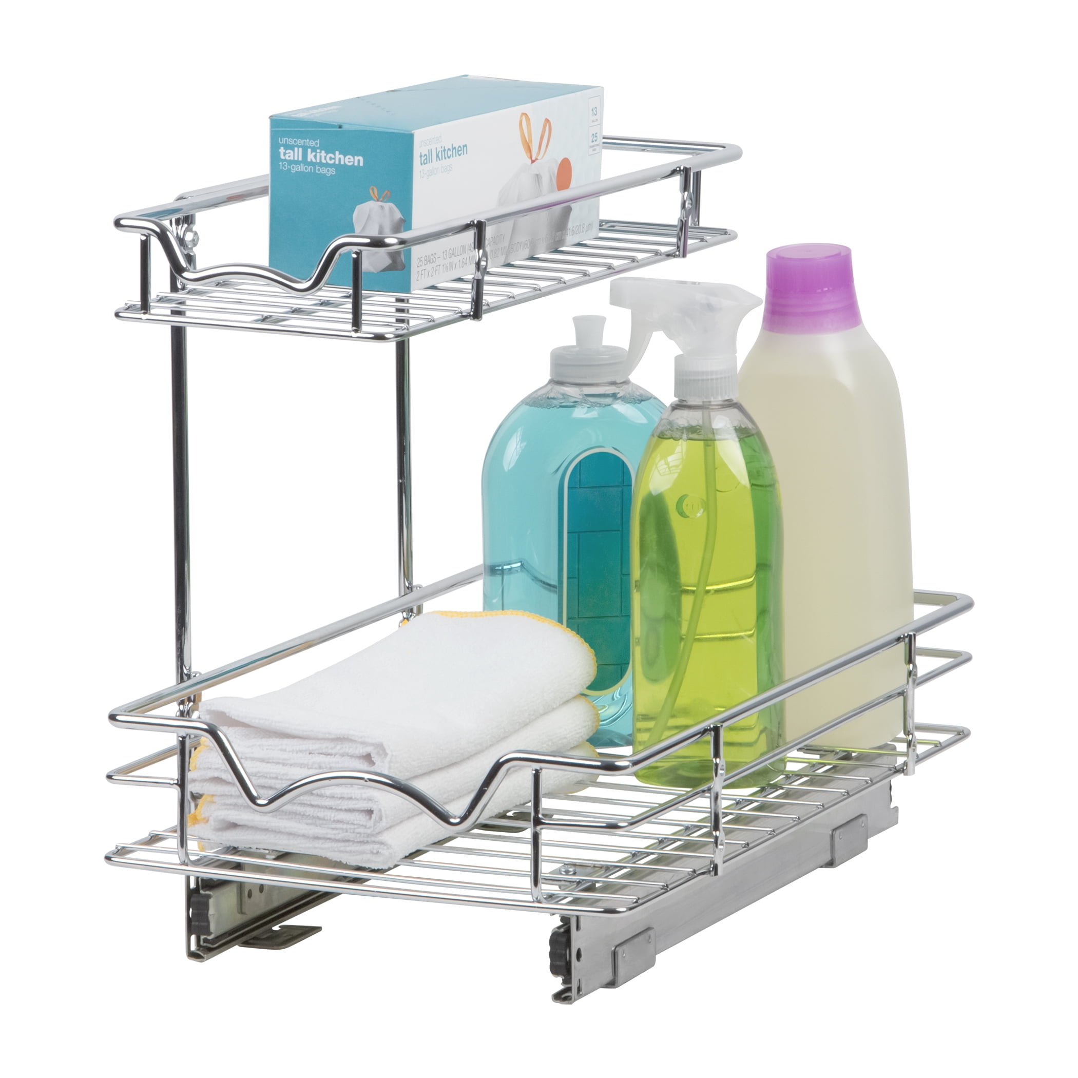 Under Sink Pull Out Organizer for Sliding Drawer Shelf Perfect for Vanity and Kitchen