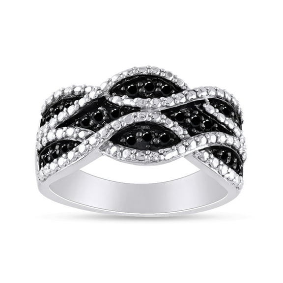 1/5 Carat Round Black Natural Diamond Woven Design Wedding Anniversary Promise Ring For Women In 14k White Gold Over Sterling Silver (0.20 Cttw, I2-I3 Clarity) Ring Size-6.5