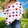 thumbnail image 2 of Mujeres de Manga Larga Tops de Moda Multi-Color Corazón Impresión Off-Shoulder con Mangas Acampanadas para la Fiesta Y las Vacaciones, 2 of 6