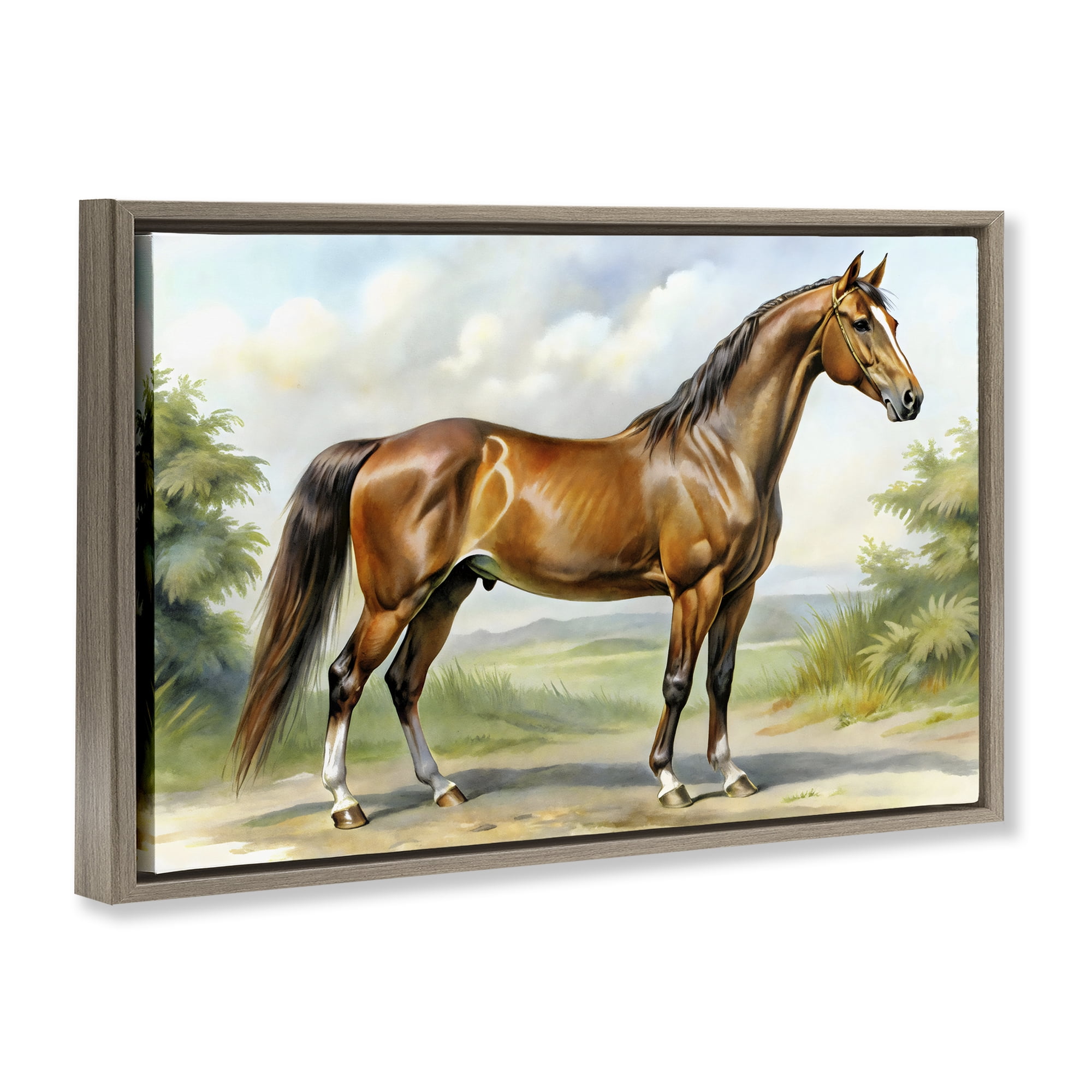Stupell Industries Majestic Horse in Pastoral Landscape Brown Framed Floater Canvas Wall Art, design by Creative Studio