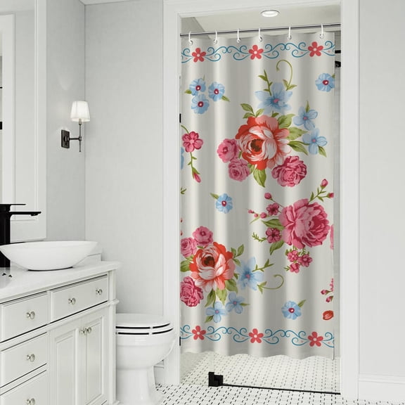 Pioneer Colorful Floral Shower Curtain for Bathroom Home Decor Bathtubs Waterproof Fabric Curtain with 7 Hooks 36x72in