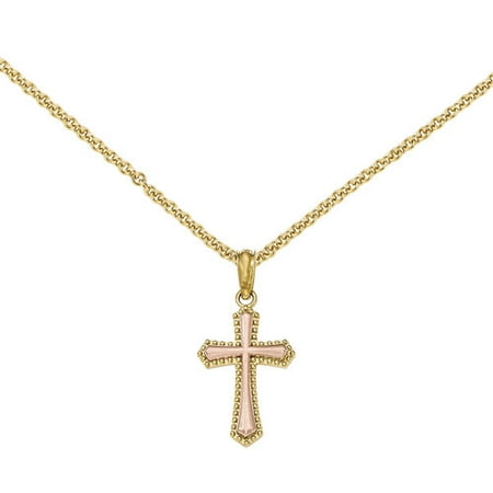 14kt White Gold with Rhodium Polished Beaded Cross Pendant