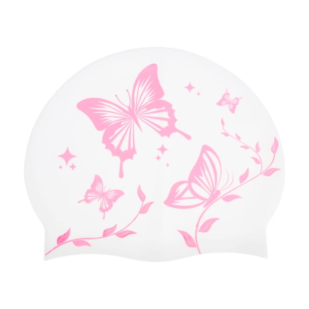 Gorro de Natación Impermeable con Patrón de Hojas de Vides de Mariposa Blanco 1 Pc