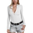 thumbnail image 4 of Body sexy de punto acanalado con botones para mujer, cuello en V, casual, sin mangas, camisetas sin mangas, camiseta Henley de verano, 4 of 5