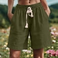 thumbnail image 2 of UVEASISHA Womens Linen Bermuda Shorts Loose Drawstring Elastic Waist Long Shorts Casual Straight Leg Short Pants Summer Vacation Shorts with Pockets Army Green XXL, 2 of 8