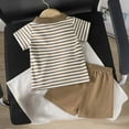 thumbnail image 6 of Zanarzt Baby Boy Summer Clothes Toddler Boy Clothes Baby Summer Outfits Short Sleeve Striped Collared Tops and Shorts Set 6-9 Months,Brown, 6 of 8