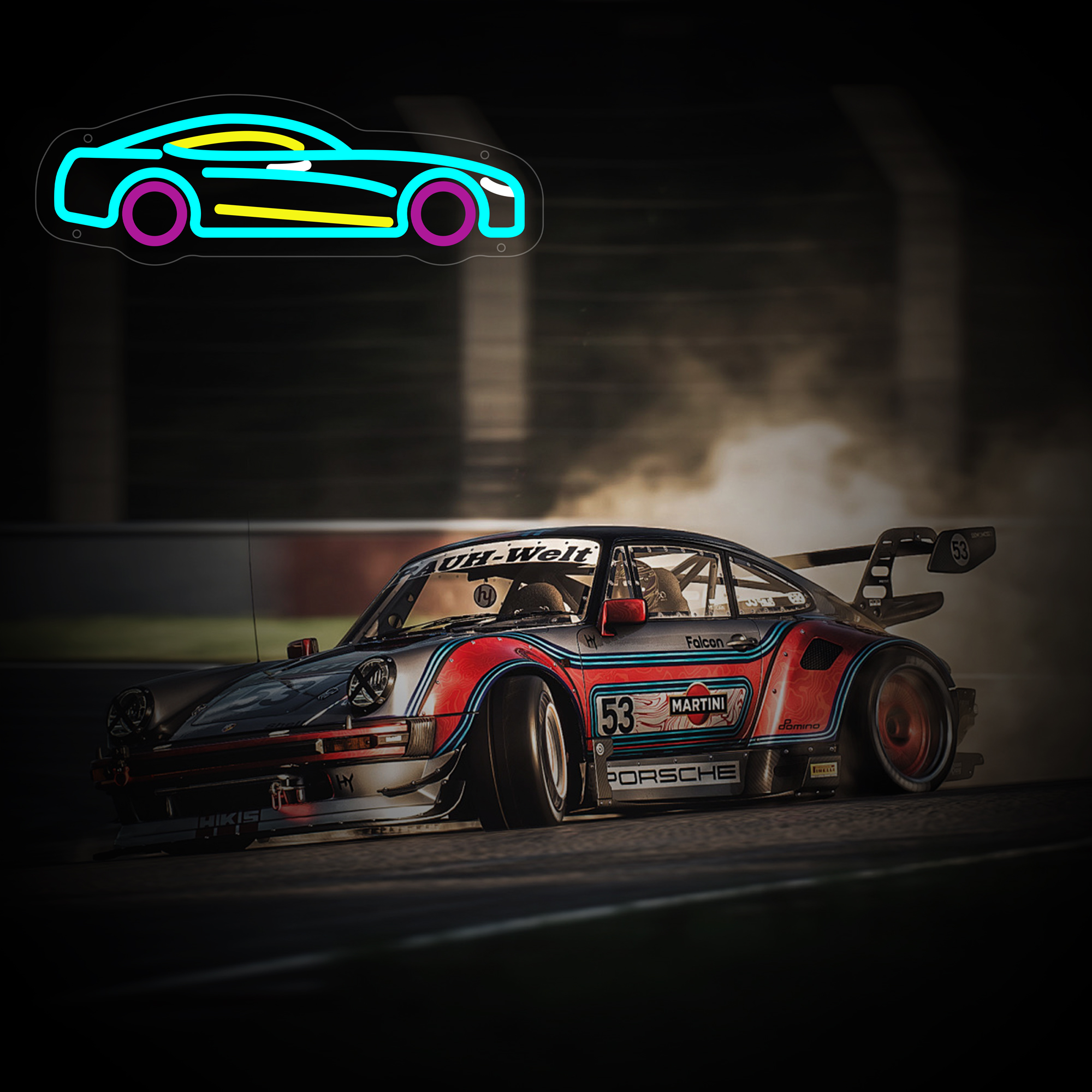 Sports Car Neon Sign for Wall Decor, Racing Car Led Signs, Dimmable Neon Light Sign for Bedroom, Game Room, Living Room, Bar Decoration, USB Powered Light Up Signs for Man Cave