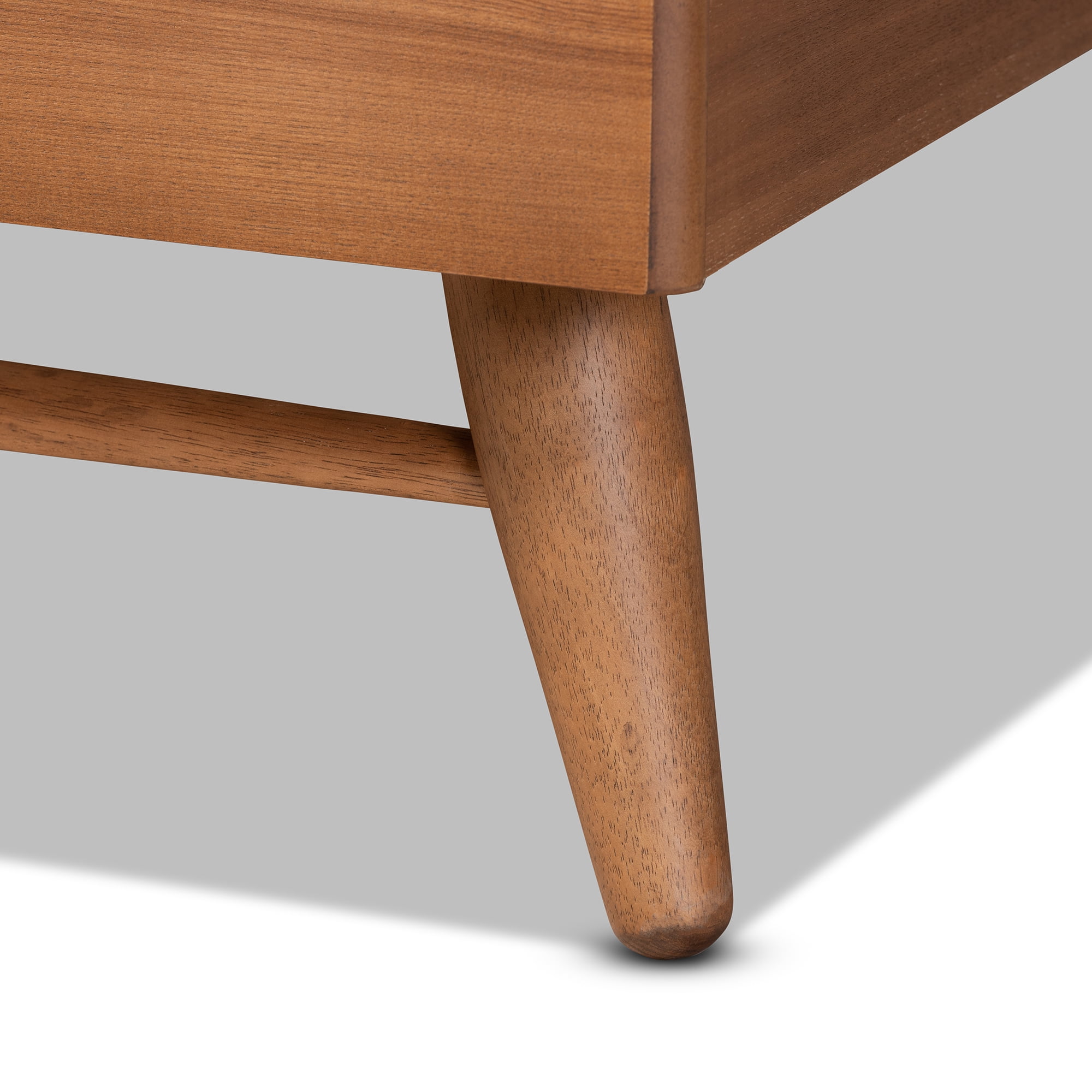 Baxton Studio Keagan Mid-Century Engineered Wood Back Support Platform Bed, Full, Walnut Brown