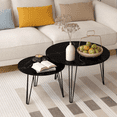 thumbnail image 6 of Oufan 27.56'' Round Nesting Coffee Table Set of 2, Circular Nesting End Table Set, Round Wooden Tabletop, and Sturdy Metal Base for Living Room, bedroom (Black ）, 6 of 10