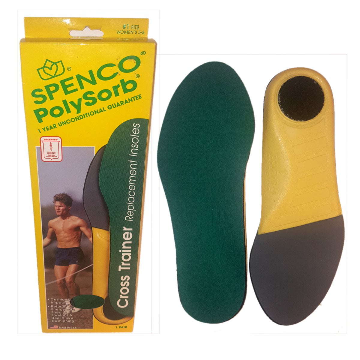 Spenco PolySorb Cross Trainer Replacement Insoles 1 Fits Women's Size