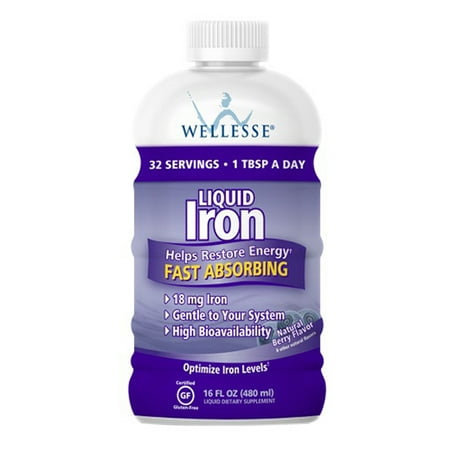 Wellesse Liquid Fast Absorbing Iron Supplement, Natural Berry Flavor - 16 oz, 2 (Best Way To Absorb Iron Supplements)