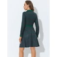 thumbnail image 4 of Vestido camisero a cuadros con cuello de punto en contraste y manga larga acampanada para mujer Verde L, 4 of 5