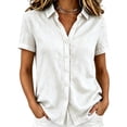 thumbnail image 2 of Women's Short Sleeve Button Down Shirt Casual Stretch Blouse with Collar, 2 of 6