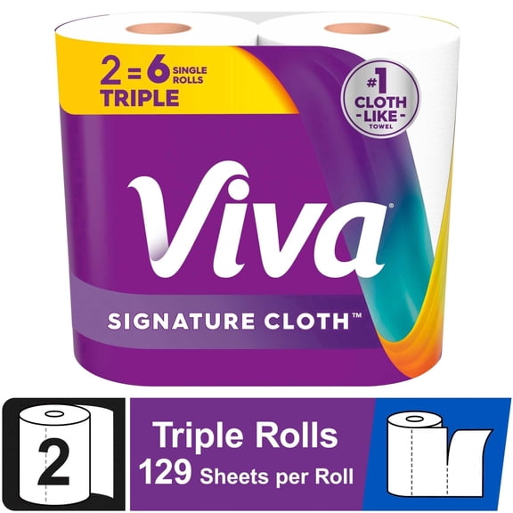 Viva Signature Cloth Paper Towels, 2 Triple Rolls, 129 Sheets per Roll