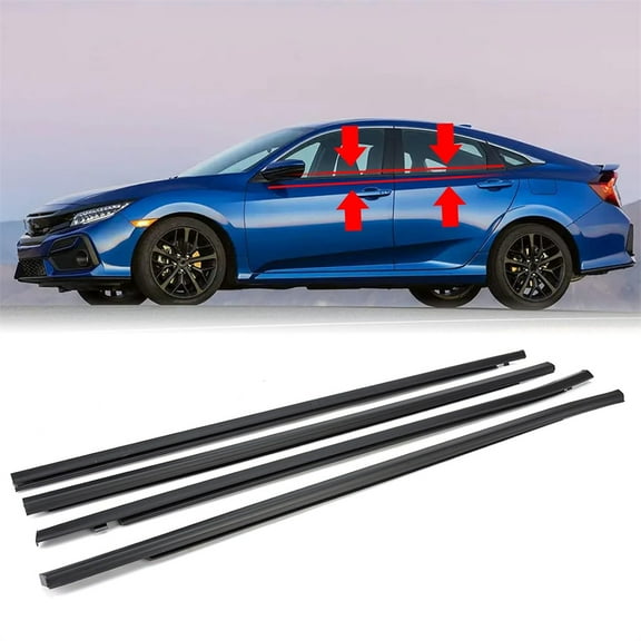 Furulu New 4pcs Weatherstrip Window Moulding Trim Seal Belt For Honda Civic 16-21 Sedan