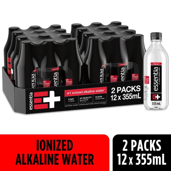 Essentia Water; 12, 12-oz Bottles; 2-pack; Ionized Alkaline Bottled Water