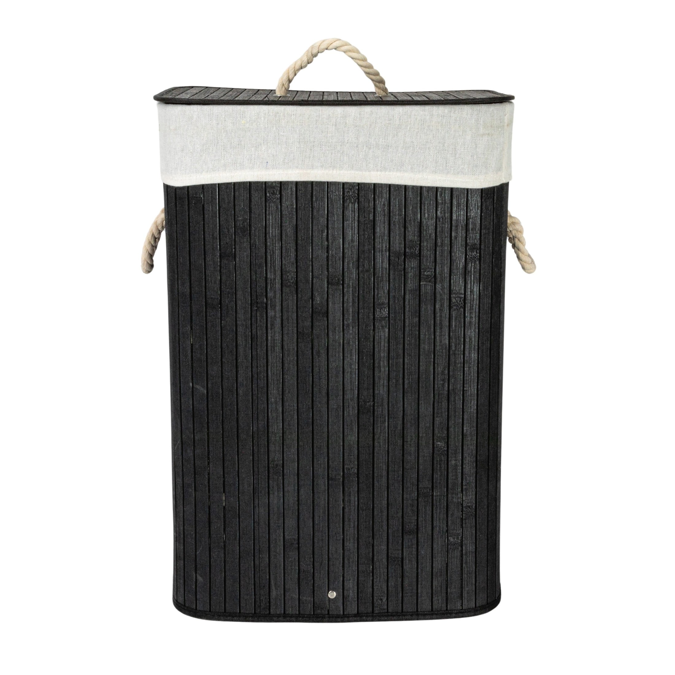Household Essentials Bamboo Laundry Hamper with Rope Handles, Lid and Removable Machine Washable Laundry Bag, 19-Gallons, Black