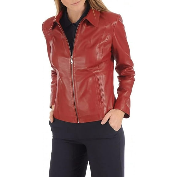 New Women's Leather Motorcycle Biker Jacket 100% Genuine Soft Lambskin Red Jacket W133