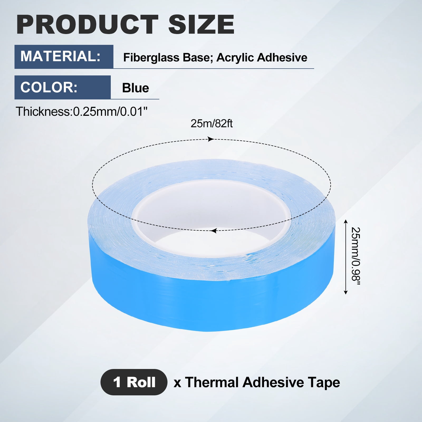 Thermal Adhesive Tape, 25m x 25mm x 0.25mm Double Sided Thermal Tapes Conductive Tape Electrically Insulated for Coolers LED Strips Heat Sink Computer CPU GPU, Blue