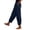 Dark Blue, variant on Women's Stacked V Hem Trousers, High Waist Casual Slub Cotton Pants with Elastic Waistband, Relaxed Fit Long Pants for Daily Wear, Vacation and Loungewear Beige XXL