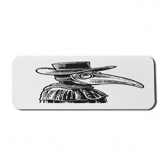 Halloween Computer Mouse Pad, Horror Art Plague Doctor Character in Monochrome Engraving Style, Rectangle Non-Slip Rubber Mousepad Large, 31" x 12" Gaming Size, Charcoal Grey and White, by Ambesonne