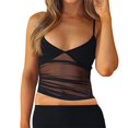 thumbnail image 2 of Women'S Sheer Mesh Camisole Tops Ruched V Neck Spaghetti Strap Crop Tank Top, 2 of 9