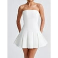 thumbnail image 3 of Women'S Sexy- Strapless Ruched Pleated Tube Mini Dress Y2K Sleeveless A Line Bodycon Short Dress White M, 3 of 5