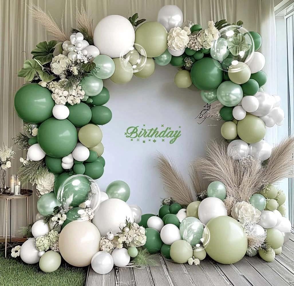 Green Balloons Double Stuffed Green White Balloons Latex Dusty Green Bobo Balloon Arch Kit for Bridal Shower Birthday Baby Shower Wedding Anniversary Baptism Decor