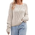 thumbnail image 3 of Womens Oversized Cable Knit Crew Neck Long Sleeve Fall Chunky Pullover Casual Loose Fit Sweater Tops S, 3 of 9