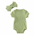 thumbnail image 1 of Gibobby Mameluco niña de manga corta para niños y niñas, mono acanalado de Color sólido para recién nacidos con diademas para niños, ropa(Verde, 3-6 Meses), 1 of 4