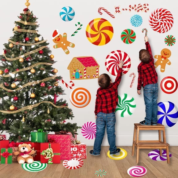 70PCS Peppermint Floor Decals Stickers, Self-Adhesive Christmas Candy Party Wall Floor Stickers Decals for Christmas Floors Candy Land Decoration