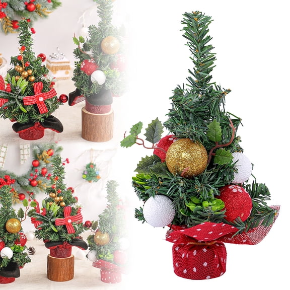 Miommo Mini Christmas Tree with Ornaments and Base, Small Artificial Tabletop Xmas Tree for Desktop, Home Office, Holiday Decor