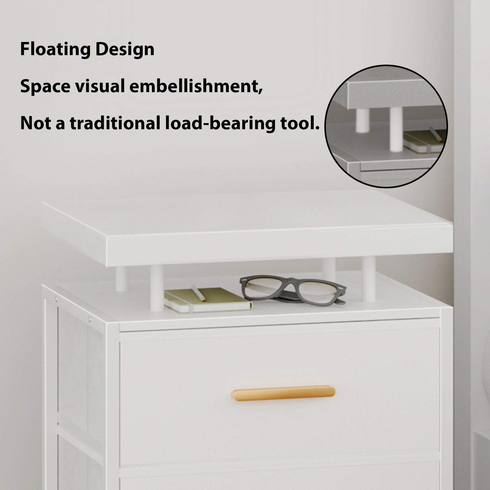 Smart LED Nightstand with 3 Drawers Modern Design Table for Bedroom, Closet, Dorm, White