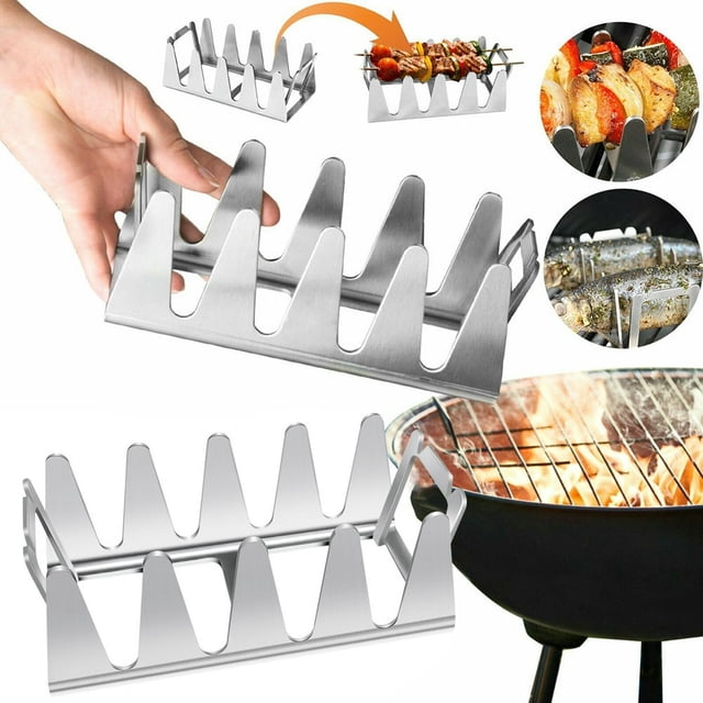 MesaSe Stainless Steel Kabob Skewer Rack BBQ Multi Grill Rack Chicken Wing Leg Rack Holder for Grill