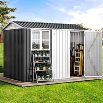 Dextrus 8x6ft Heavy-Duty Outdoor Storage Shed with Windows & Secure Lockable Doors and Sloped Roof Large Dark Gray Steel Shed for Patio, Garage, Lawn