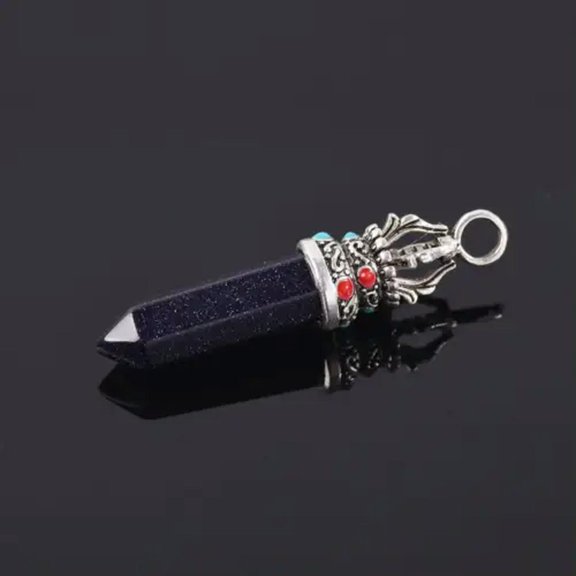 U8MO 48x11mm Prism Natural Stone Gemstone Tibetan Silver Charms Crafts Pendants-Blue Sandstone