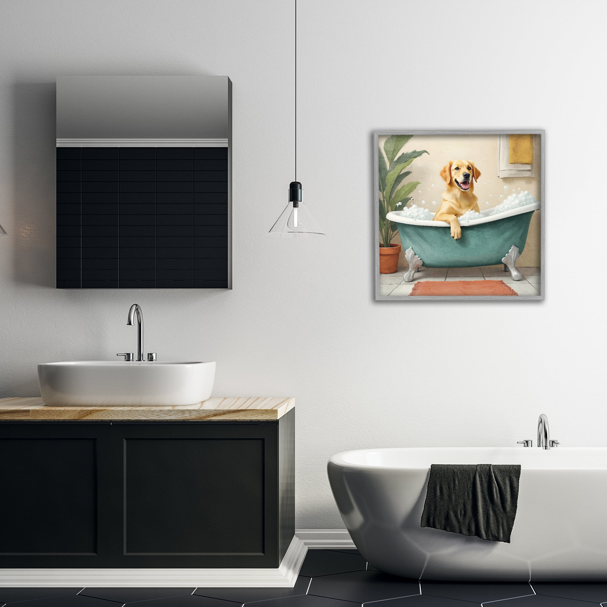 Stupell Industries Bubble Bath Labrador Dog Gray Framed Giclee Art, design by Kim Allen