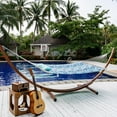 thumbnail image 4 of Hammocks 12FT Quilted Fabric Hammock with Pillow, Double 2 Person Hammock with Spreader Bar for Outdoor Outside Patio Garden Yard Pool Beach QFH037, 4 of 9