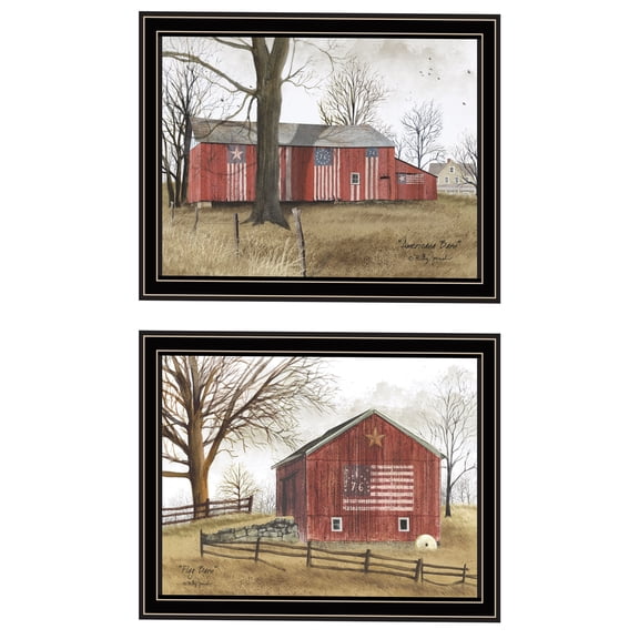 JERFIT All American Barns Framed Wall Art Set, 2-Piece Multicolor Wood Print for Living Room, Bedroom & Home Decor
