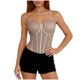 thumbnail image 2 of Mceream Corset Tops for Women Plus Size with Adjustable Spaghetti Strap Push up Bustier Lingerie Mesh Going Out Party Club Top Clubwear Camis Tee Beige L, 2 of 7