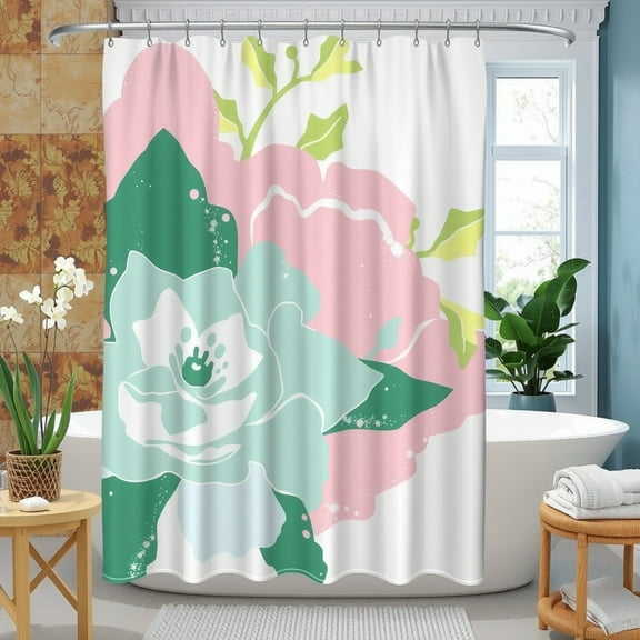 Stylish Floral Shower Curtain - Light Blue & Green Designfor Bathroom Decor