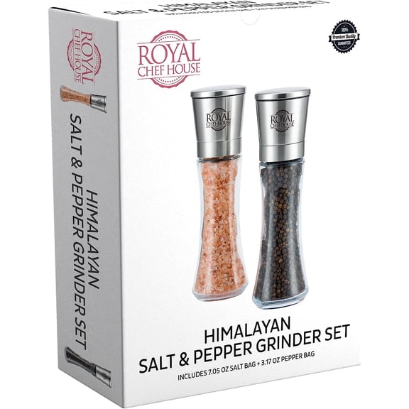 Himalayan Salt and Pepper Grinder Set - 1 Salt 7.05 oz Refill Bag and 1 Pepper 3.17 oz Refill Bag