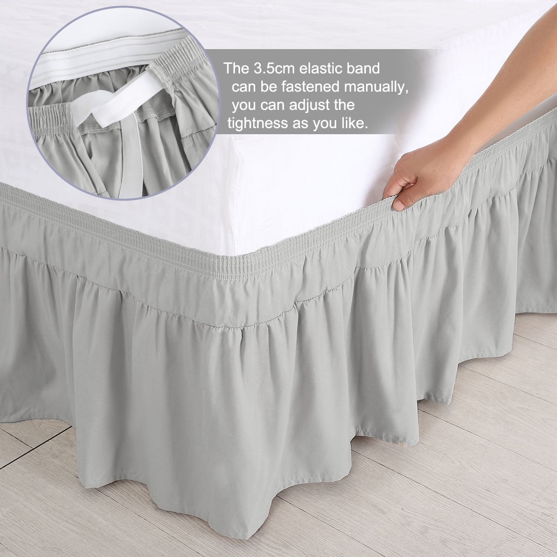 Unique Bargains 16" Drop Elastic Ruffles Brushed Bed Skirt Full Light Gray