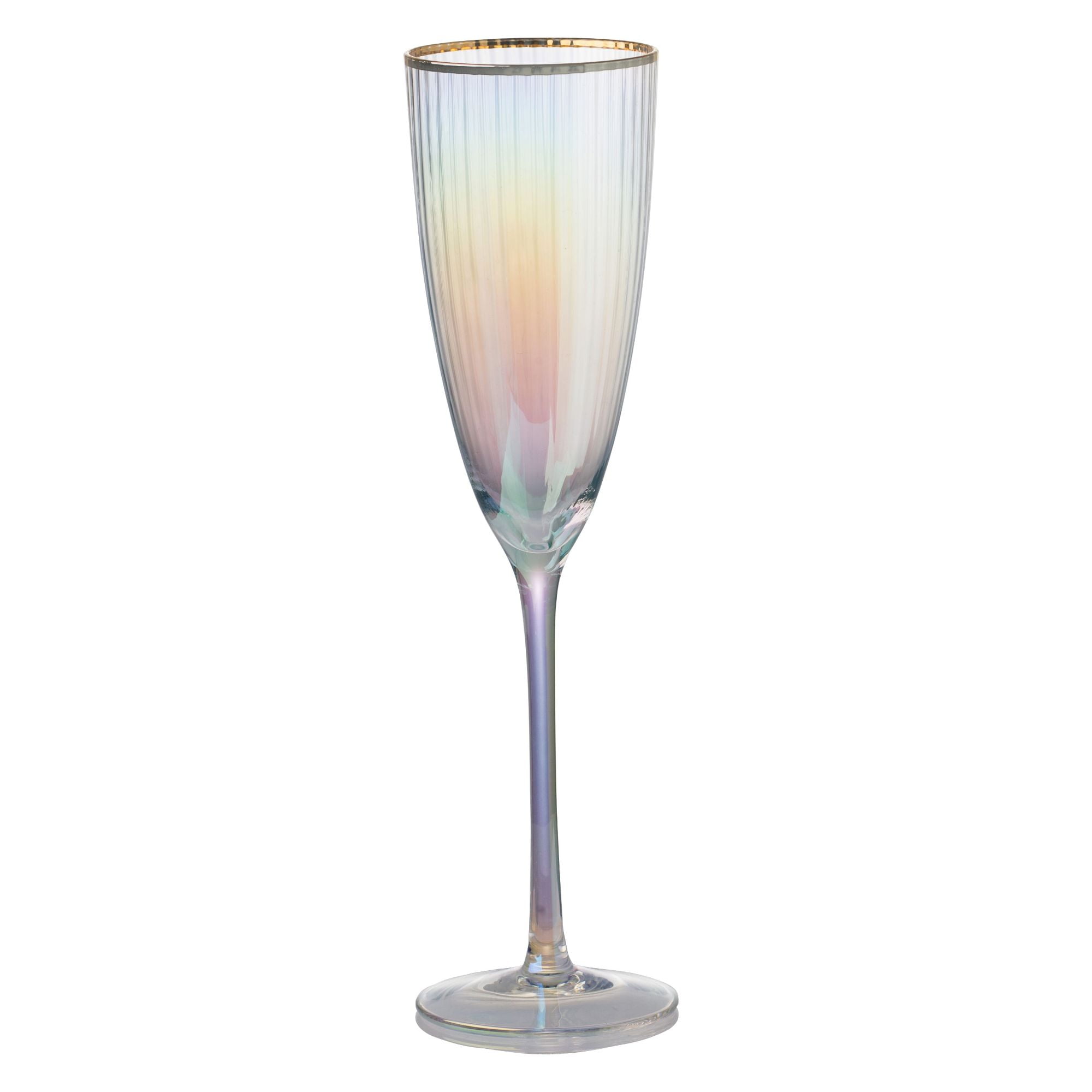 10.75" Clear Iridescent Ribbed Champagne Flute with Gold Rim Walmart