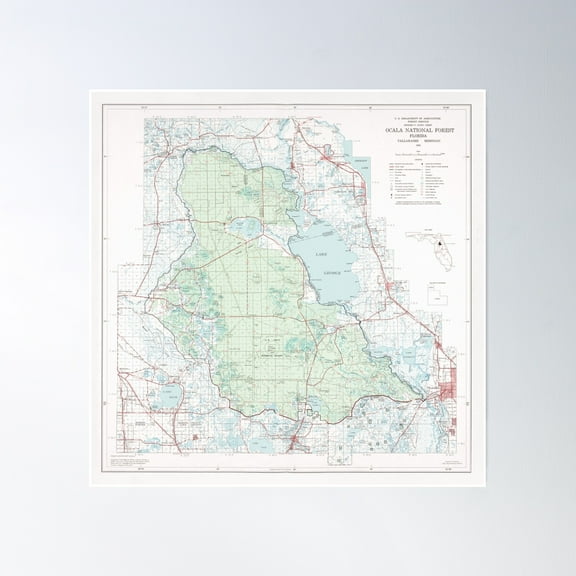 Ocala National Forest Map (1971) Florida Woodland Reserve Atlas Poster Wall Art, Modern Wall Decor, 8x12 UNFRAMED