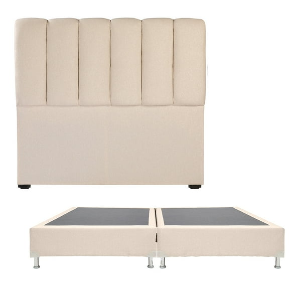 Recámara King Size Kami Crema con Cabecera + Box Base Cama