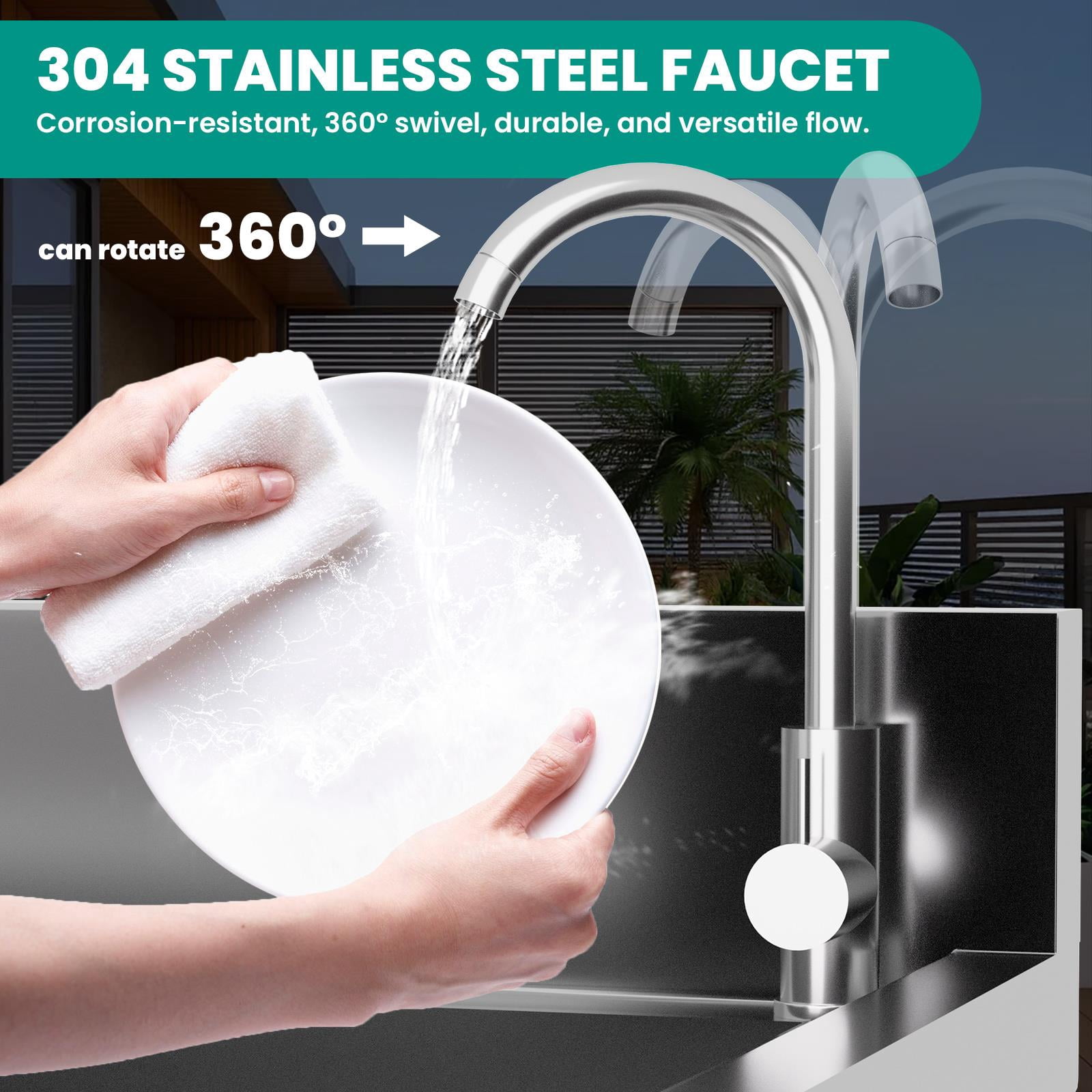 47.3 Inch Stainless Steel Utility Sink, Free Standing Single Bowl Kitchen Sink for Laundry Room, Farmhouse, Indoor & Outdoor Use