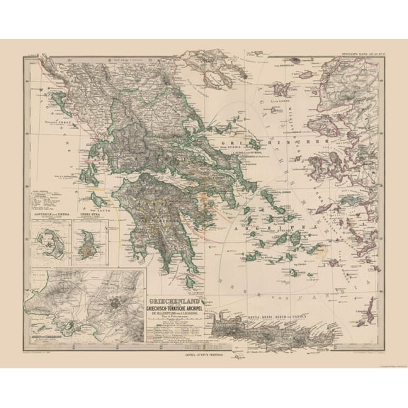 Historic Map - Greece - Stieler  1885 - 28.48 x 23 - Vintage Wall Art