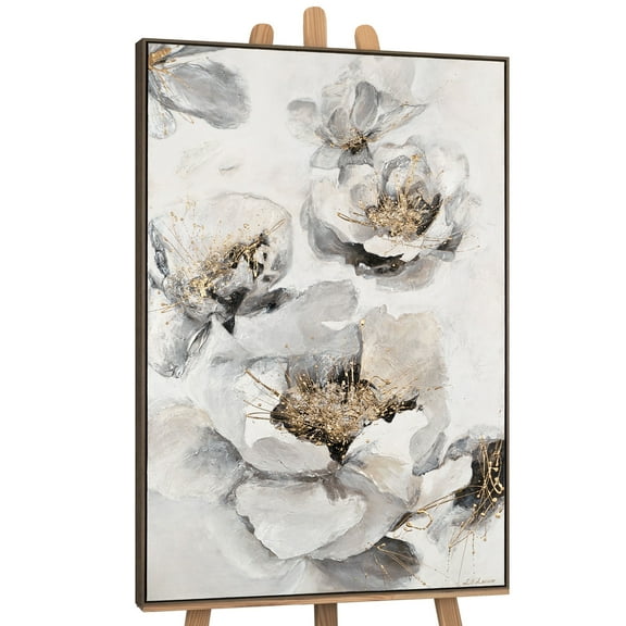 YS-Art A Melody of Colors Floral Acrylic Wall Art with Gray Frame, Hand-Painted Canvas for Home Decor, 48x32 in