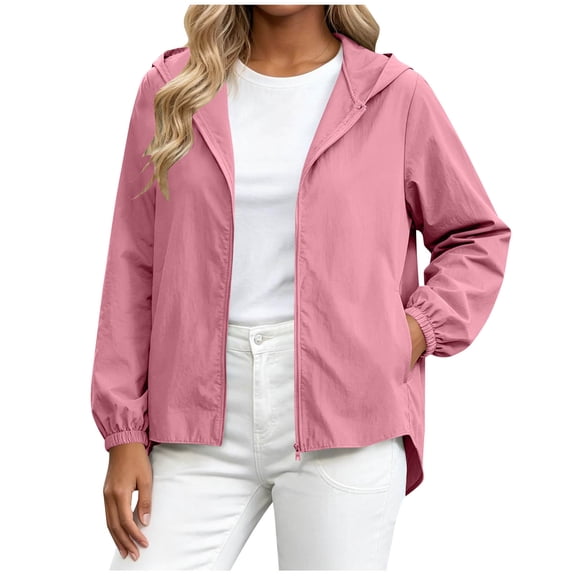 yillto Women's Raincoat Lightweight Jacket Hooded Windbreaker with Pockets Outwear Casual Windproof Coat